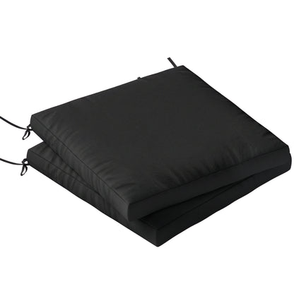 Outdoor Seat Cushions Set of 2 with Ties, Waterproof Garden Seat Pads, Black