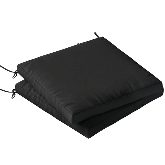 Outdoor Seat Cushions Set of 2 with Ties, Waterproof Garden Seat Pads, Black