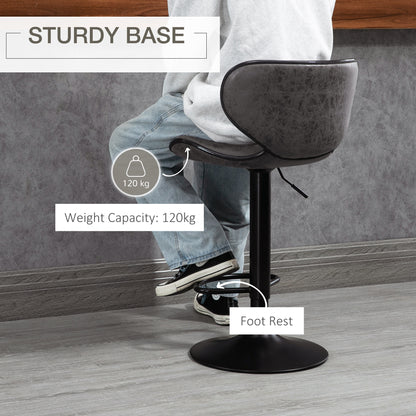 Kitchen Stools Set of 2 61-81cm Sitting Height Leather Upholstered Bar Chairs, Dark Grey