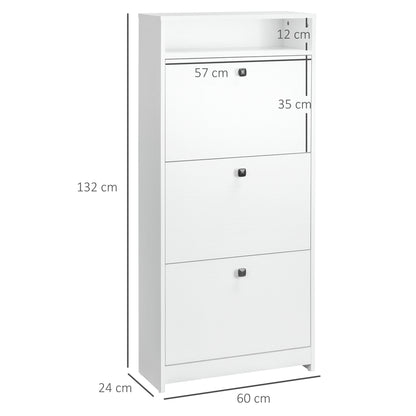 Narrow Shoe Cabinet with 3 Flip Doors, 14-18 Pairs Shoe Cupboard with Open Shelf for Slim Hallway and Entryway