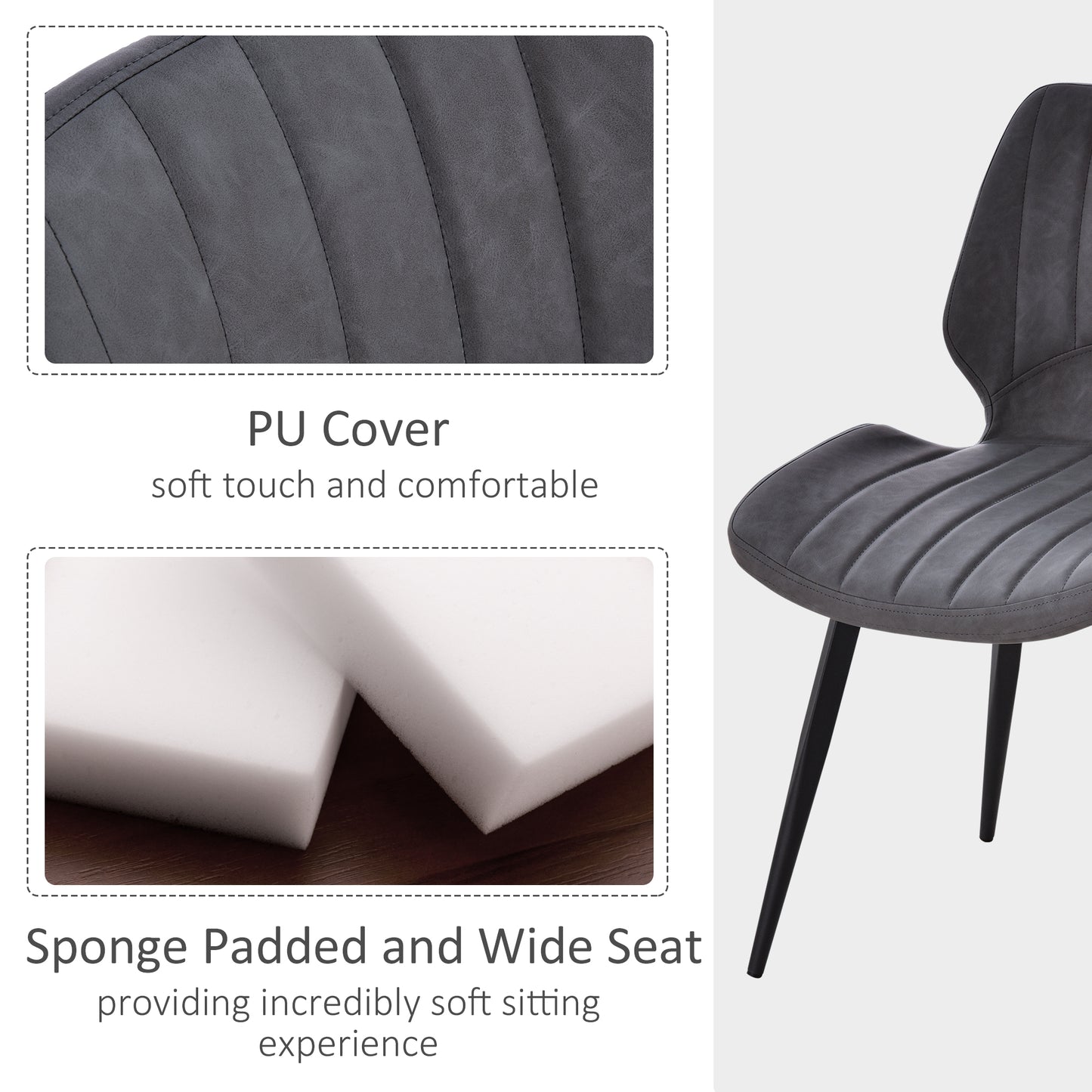 Dining Chairs Set of 2, PU Leather Upholstered Kitchen Chairs with Backs