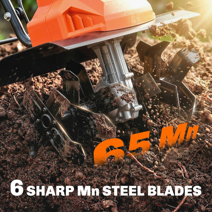 1500W Electric Garden Tiller w/Foldable Handle, 40cm Working Width, 20cm Tilling Depth, 6 Blades, 2 Adjustable Wheels