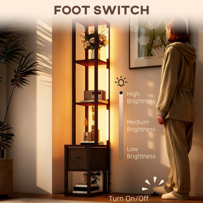 Floor Lamp with Shelves, LED Column Modern Standing Lamp with Fabric Drawer, Adjustable Brightness