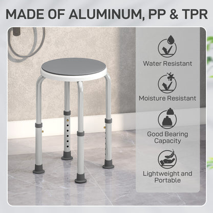 360° Swivel Shower Chair, Height Adjustable Aluminium Shower Stool with Non-Slip Feet for Disabled, Elderly, Grey