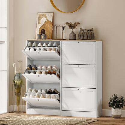 Modern Compact Three-Drawer Shoe Storage Cabinet - White