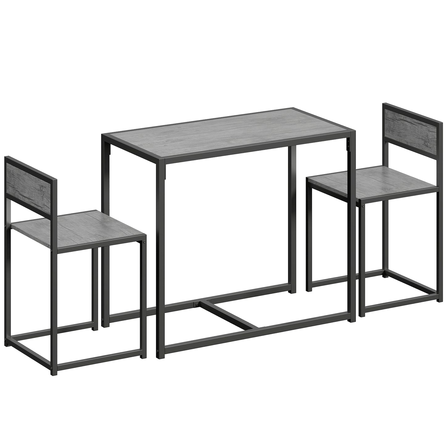 3 Piece Table Stool Set - Charcoal Grey Wood-Effect