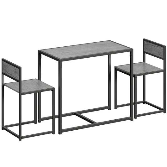 3 Piece Table Stool Set - Charcoal Grey Wood-Effect