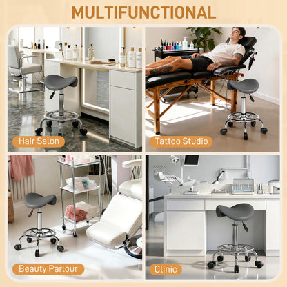 Salon Saddle Stool, Rolling Saddle Chair for Massage, Spa, Clinic, Beauty, Hairdressing and Tattoo, Grey