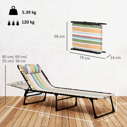 Folding Sun Lounger Beach Chaise Chair Garden Reclining Cot Camping Recliner with 4 Position Adjustable Multicolored