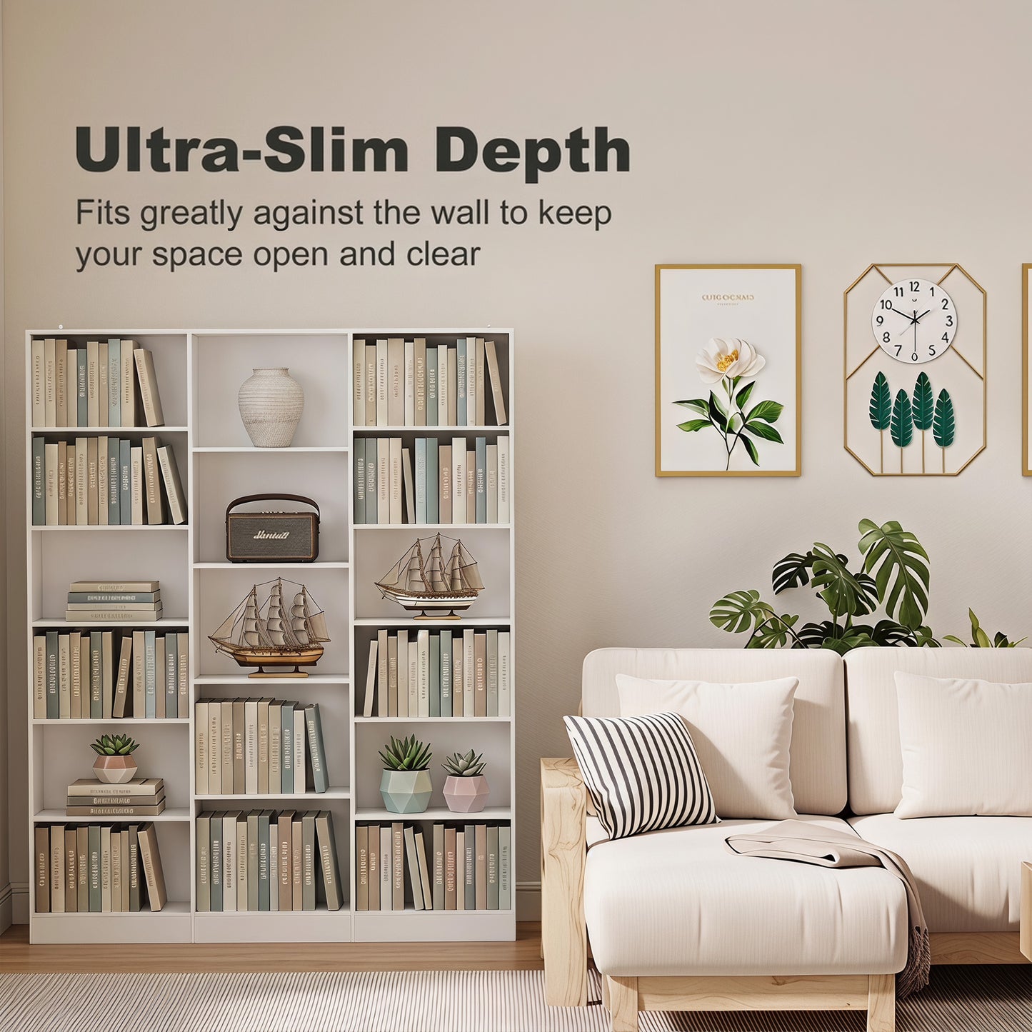 Bookcase with Open Storage, 6-Tier Bookshelf with Anti-Tipping Hardware, White