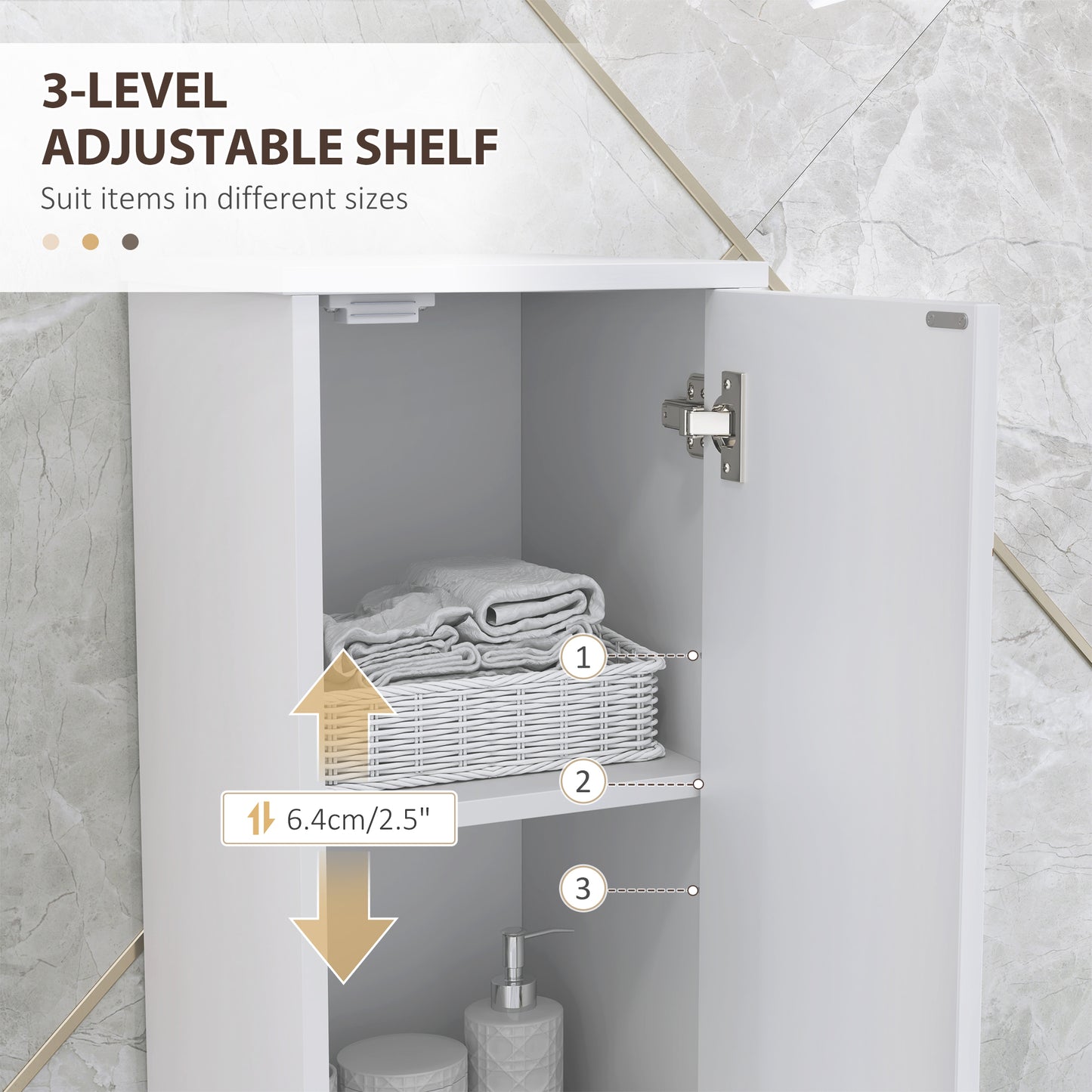Tall Bathroom Storage Cabinet with Doors, Slim Bathroom Storage Unit with Adjustable Shelves