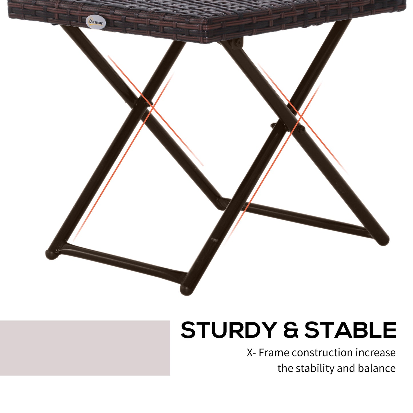 Folding Garden Coffee Table, Wicker Outdoor Bistro Side Table with PE Rattan Top for Patio, Balcony, Porch, 40 x 40 x 40 cm