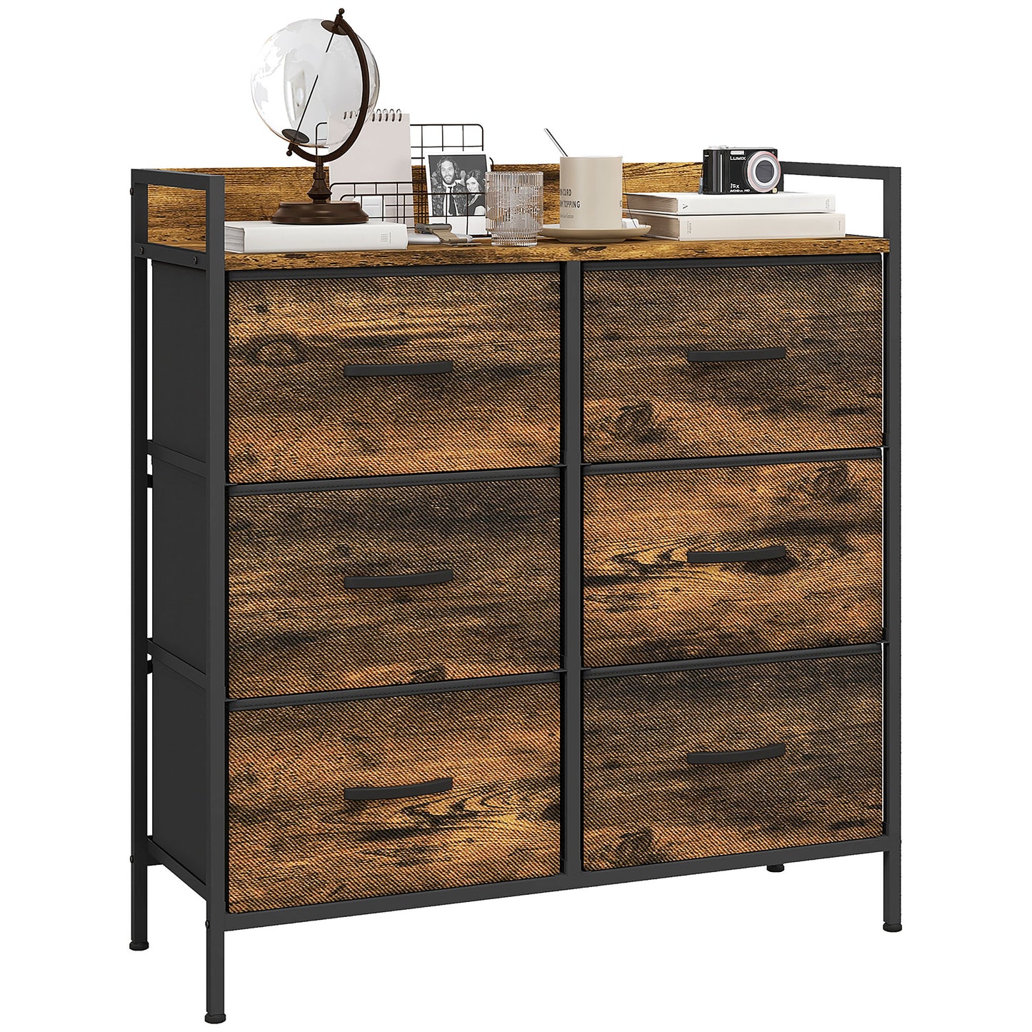 Rustic Chest of Six Fabric Drawers - Rustic Brown