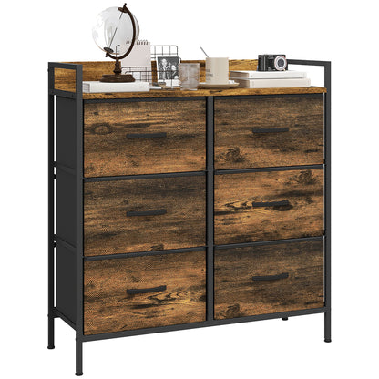 Rustic Chest of Six Fabric Drawers - Rustic Brown