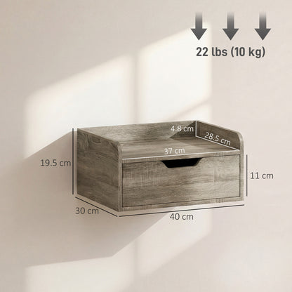 Floating Nightstands Set of 2, Wall Mounted Bedside Table with Drawer for Bedroom, Grey Wood Effect