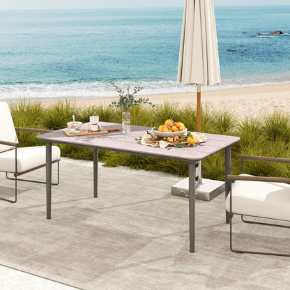 Garden Table, Outdoor Dining Table for 6 People, 160 x 90 x 74 cm, with Rust Resistant Metal Frame, WPC Top, for Balcony