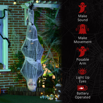 4.7ft Life Size Outdoor Halloween Decoration Hanging Mummy with Spider Web, Animated Prop Decor