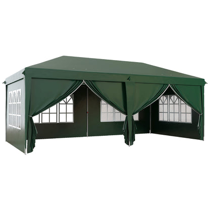 3x6m Pop-Up Gazebo, with Curtain Walls and Windows, Green