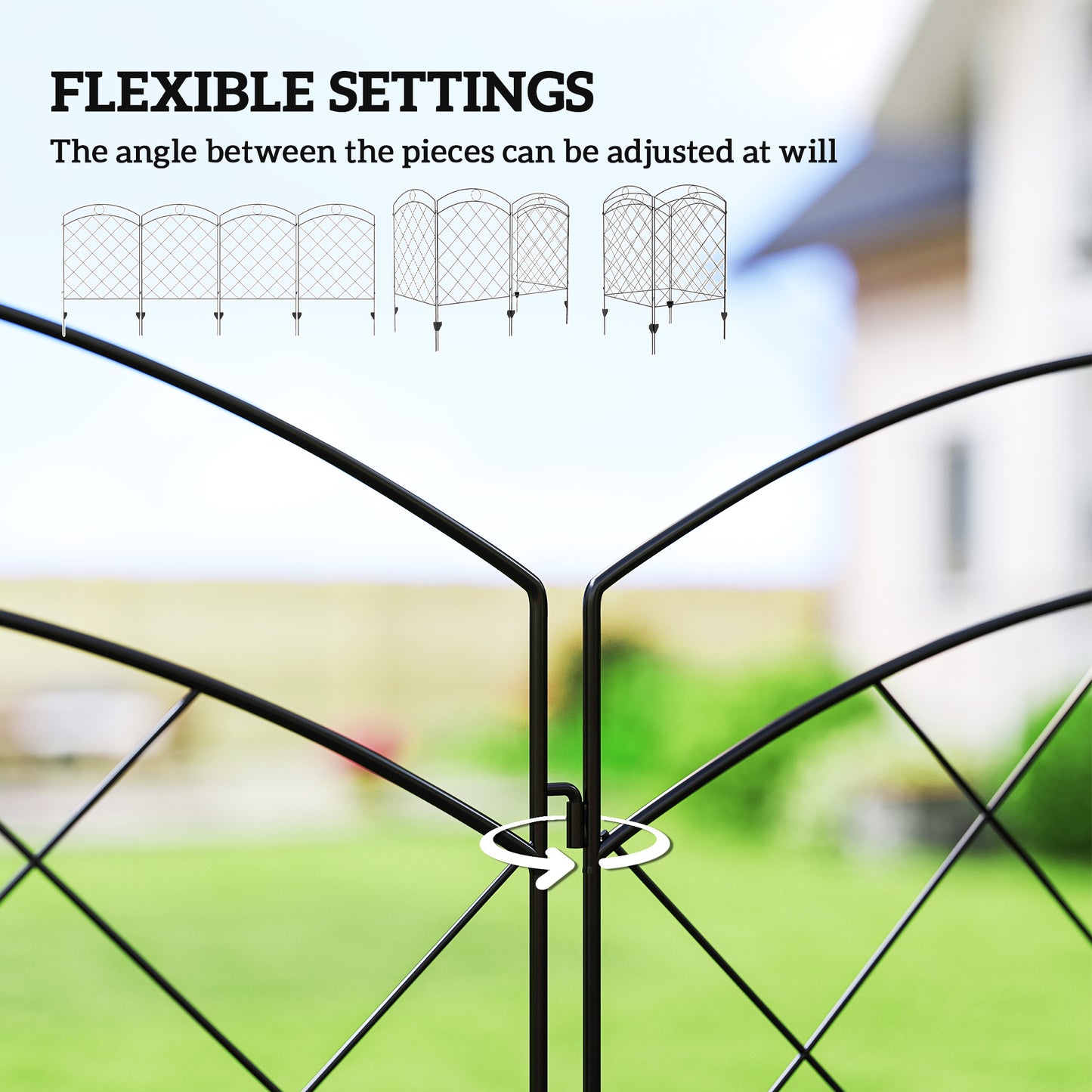 Steel Decorative Outdoor Picket Fence Panels Set of 4, Black