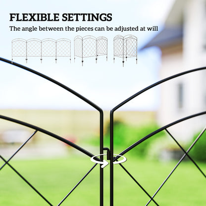 Steel Decorative Outdoor Picket Fence Panels Set of 4, Black