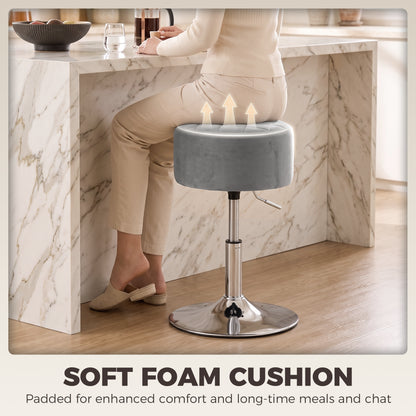 Bar Stool Adjustable Swivel Chair Velvet-Feel Seat 1 Piece, Grey