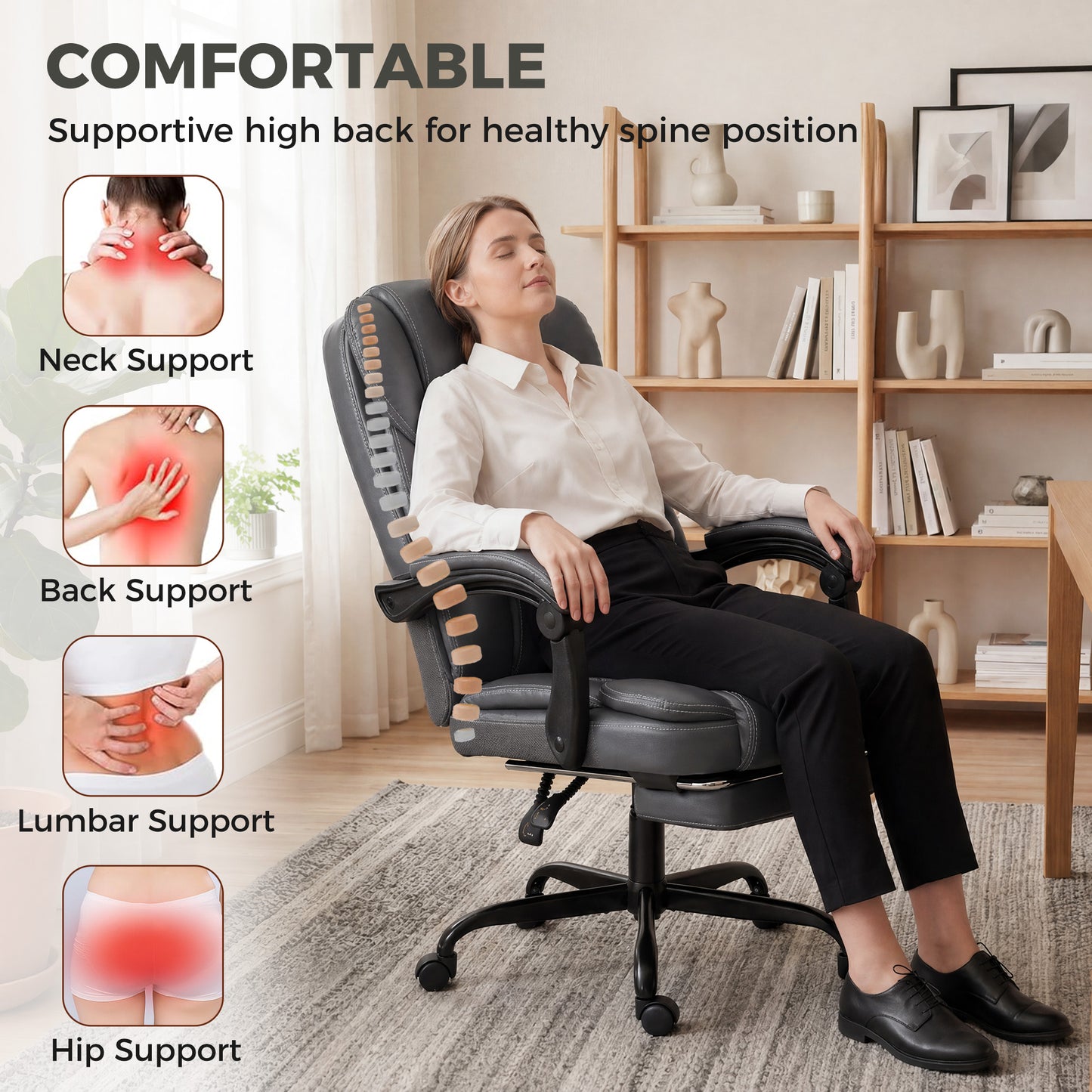 Executive Home Office Chair Reclining Function Footrest Computer Desk Chair High Back, Grey