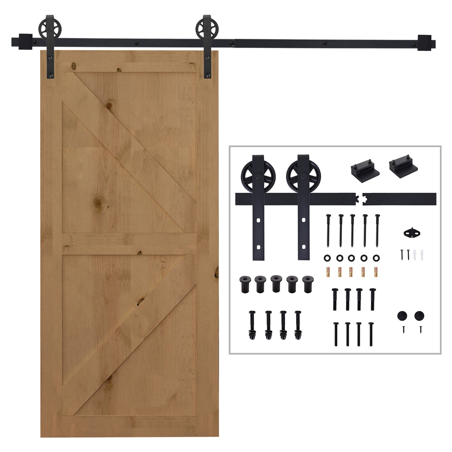 6.6 FT/ 2000mm Carbon Steel Sliding Barn Door Kits Hardware Closet Set Track System for Single Wooden Door Industrial Wheel S