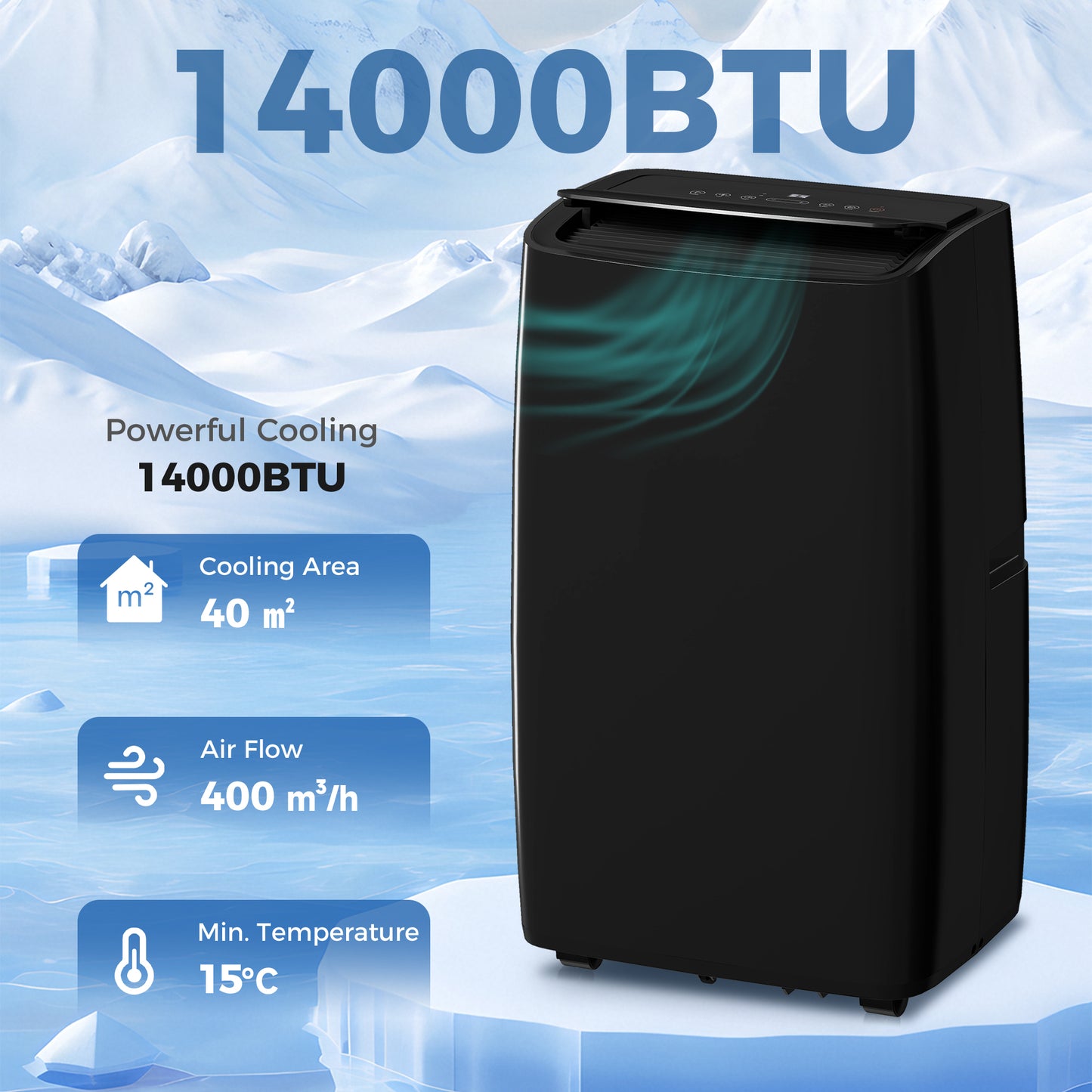 Portable Air Conditioner 14000 BTU, 4-in-1 Air Conditioning Unit, Dehumidifier, Cooling, Fan, Child Lock, 40m²