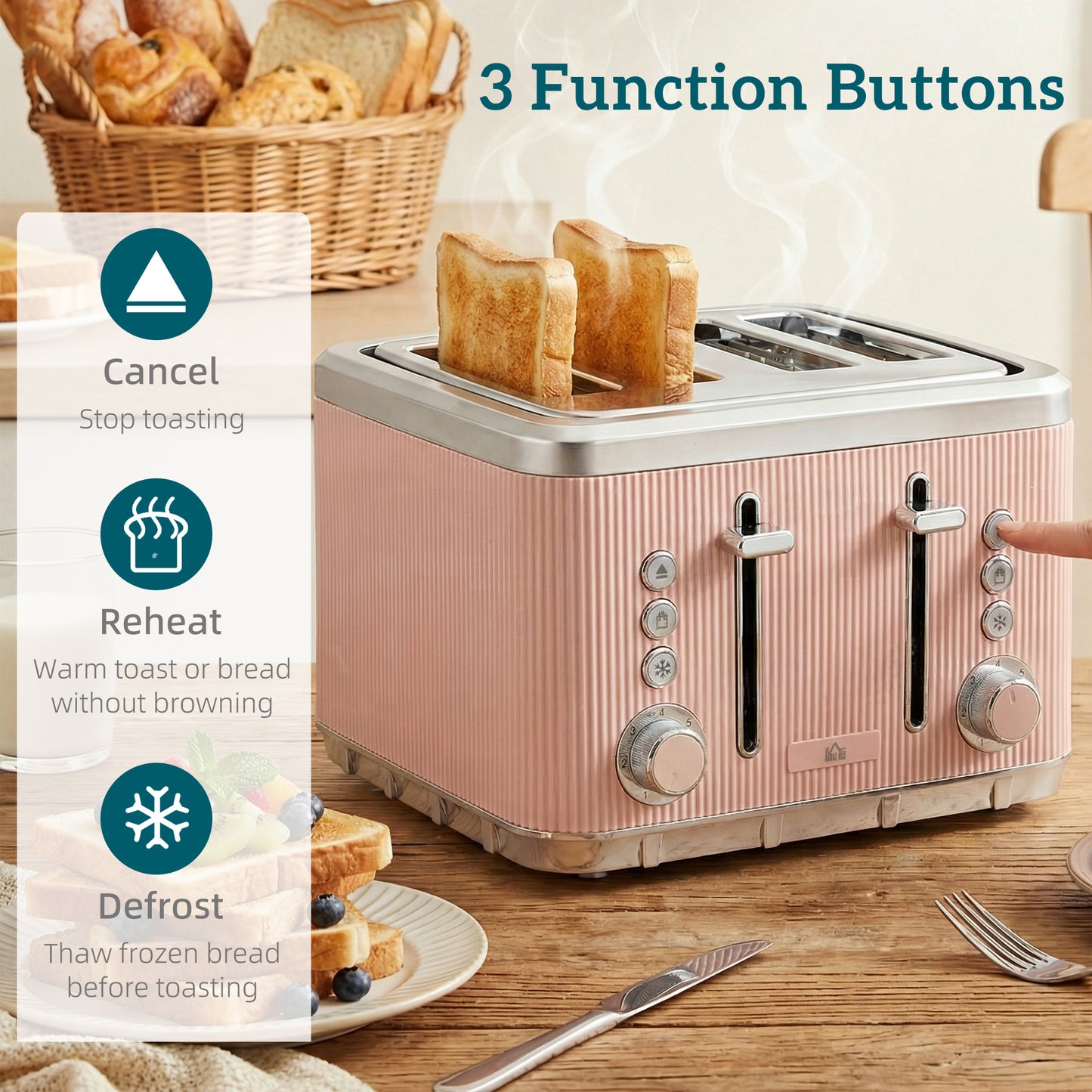 Electric Stainless Steel Kettle and Toaster Set, 3000W 1.7L UK Strix Thermostat Fast Boil Kettle Pink