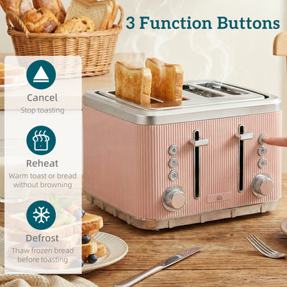 Electric Stainless Steel Kettle and Toaster Set, 3000W 1.7L UK Strix Thermostat Fast Boil Kettle Pink