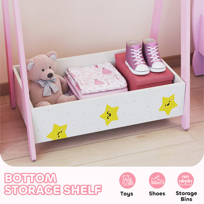 Baby Clothing Rack with Hangers, Storage Shelf for Bedroom, Star Theme, for Ages 3-6, Pink