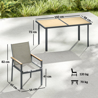 Seven-Piece Metal Garden Dining Set, with Glass-Top Table - Khaki