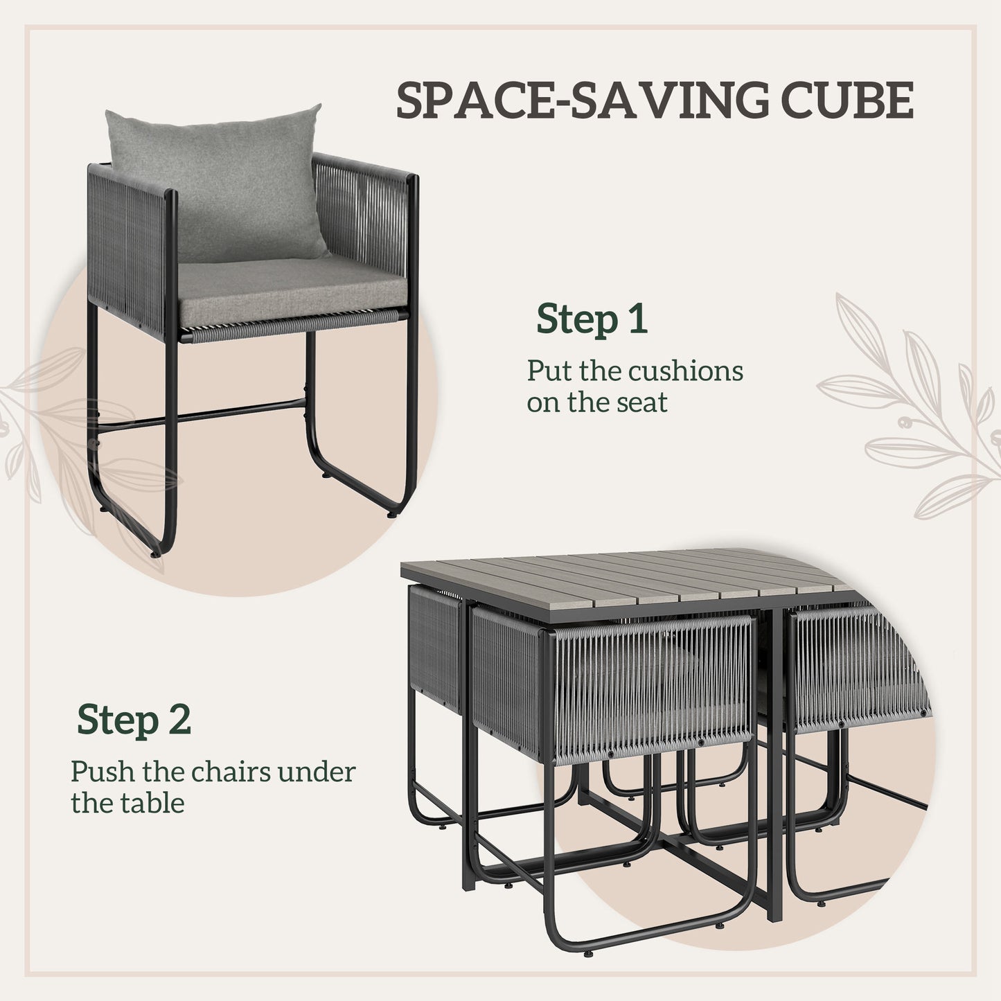 4 Seater Rattan Cube Garden Furniture Set, Rattan Dining Set with Cushions
