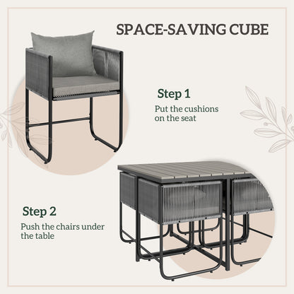 4 Seater Rattan Cube Garden Furniture Set, Rattan Dining Set with Cushions