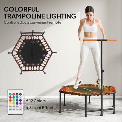 45" Rebounder Trampoline for Adults, Quiet Bungee Rebounder with LED Lights and Adjustable Handle, Orange