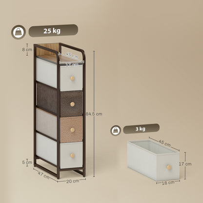 4-Drawer Storage Organiser Unit, Chest of Drawers with Steel Frame for Bedroom, Living Room, Mixed-Brown