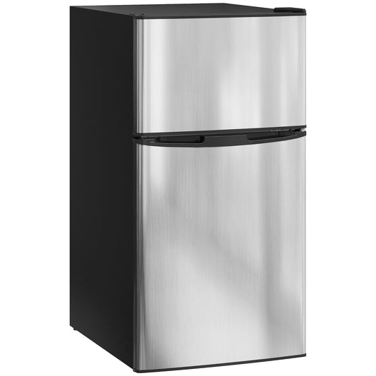 88L Under Counter Fridge Freezer, Small Refrigerator with 5-Setting, 3 Star Freezer Rating, Black and Silver Tone