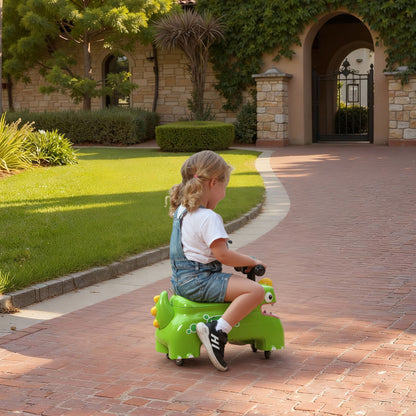 Kids Ride On Car, Dinosaur Foot to Floor Slider with Storage, Toddler Walker with Light, Sounds, Green