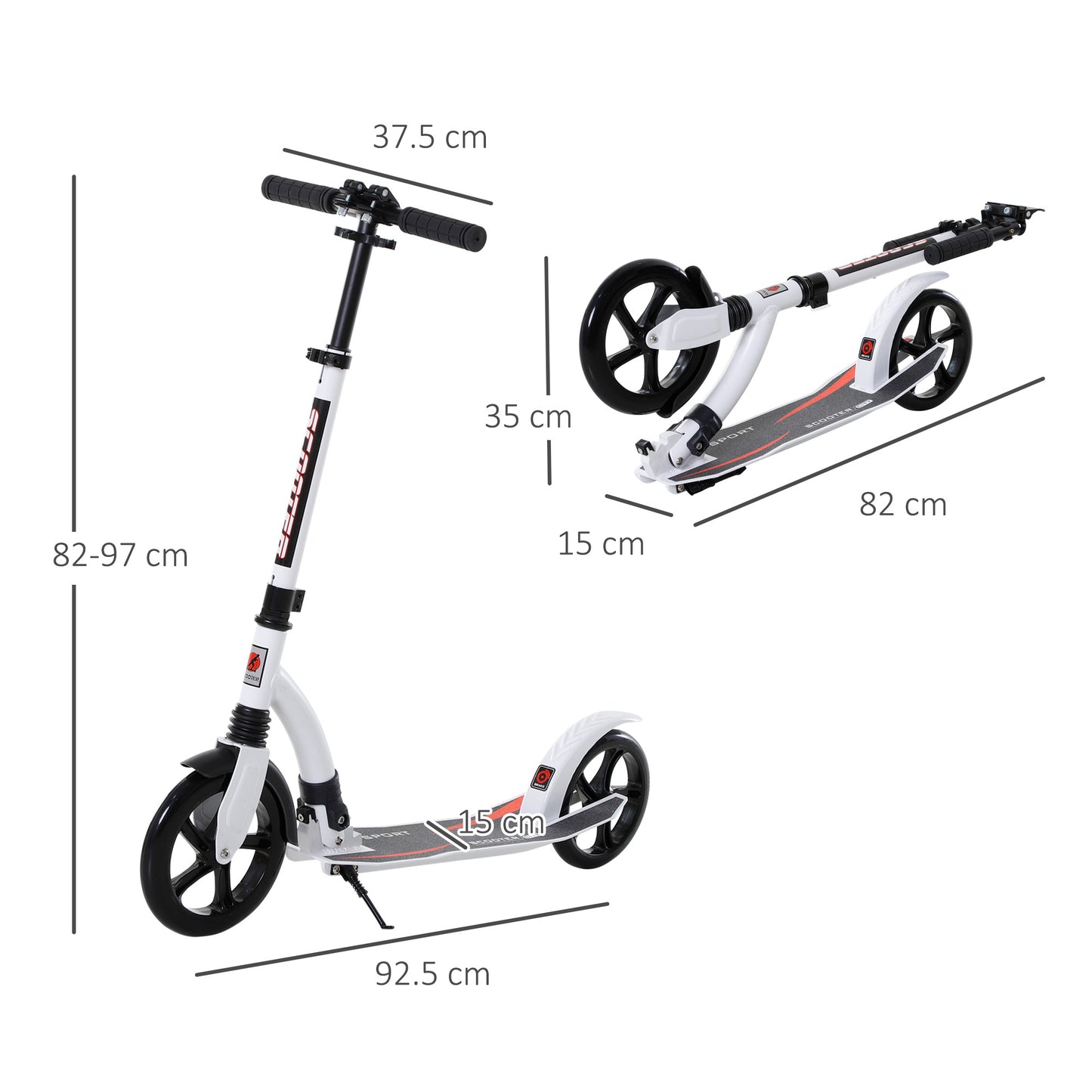 Foldable Kick Scooter with Double Shock Absorption and Big Wheels