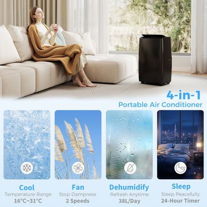 Portable Air Conditioner 12000 BTU BTU, 4-in-1 Air Conditioning Unit, Dehumidifier, Cooling, Fan, Child Lock, 35 m²