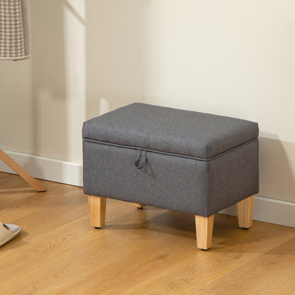 16L Linen Storage Ottoman Padded Footstool with Rubberwood Legs for Storage Box, Bed End, Shoe Bench, Seating, Charcoal Grey