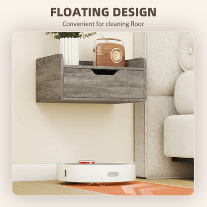 Floating Nightstands Set of 2, Wall Mounted Bedside Table with Drawer for Bedroom, Grey Wood Effect