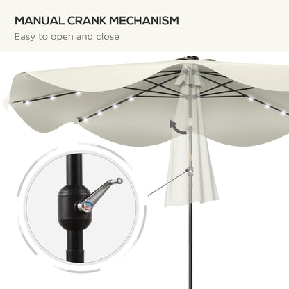 Solar Patio Umbrella with LED and Tilt, Outdoor Market Table Umbrella Parasol with Crank, 3 x 3 (m), Cream White