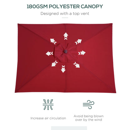 2m x 1.5m Garden Parasol Umbrella with Tilting Sunshade Canopy, Outdoor Market Table Umbrella with Wood and Bamboo Frame