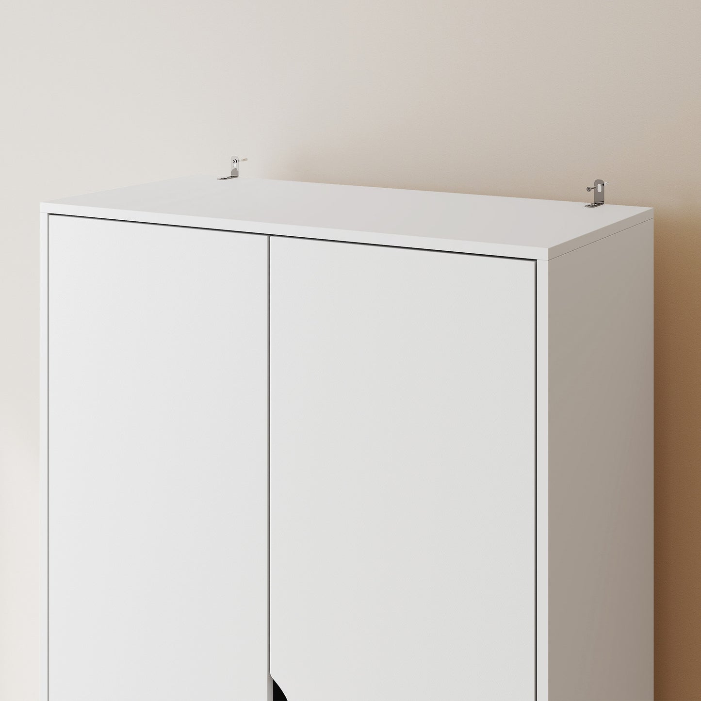 Elegant Home Storage Organisation Furniture, 2-Door Clothes Wardrobe with 2 Drawers, Wood Feet, White