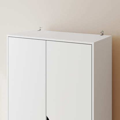 Elegant Home Storage Organisation Furniture, 2-Door Clothes Wardrobe with 2 Drawers, Wood Feet, White