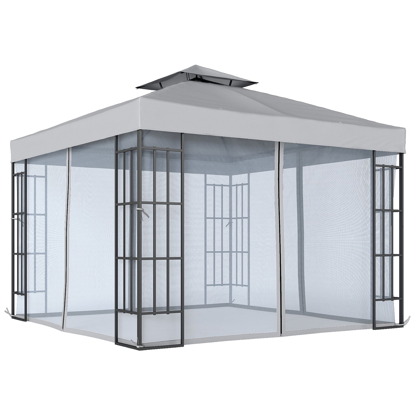 3 x 3(m) Patio Gazebo Canopy Garden Pavilion Tent Shelter with 2 Tier Roof and Mosquito Netting, Light Grey