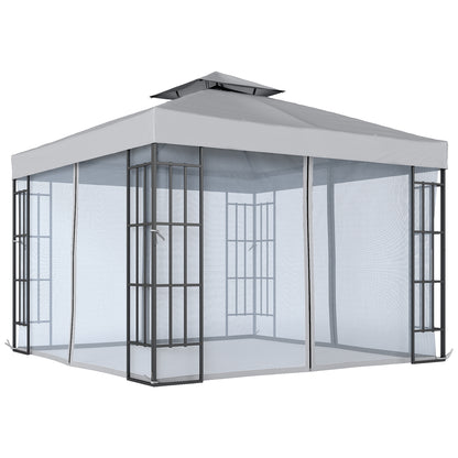 3 x 3(m) Patio Gazebo Canopy Garden Pavilion Tent Shelter with 2 Tier Roof and Mosquito Netting, Light Grey