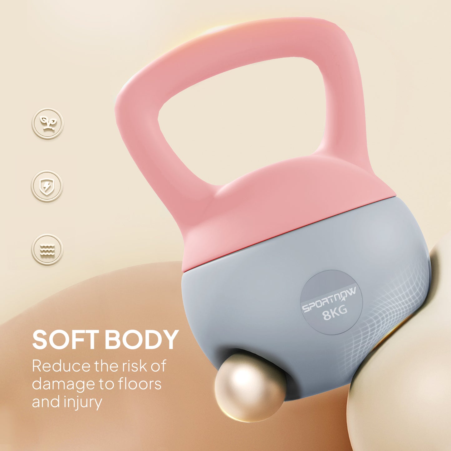 8KG Soft Kettlebell, Kettlebell with Non-Slip Handle for Home Gym, Weight Lifting, Strength Training, Pink/Grey