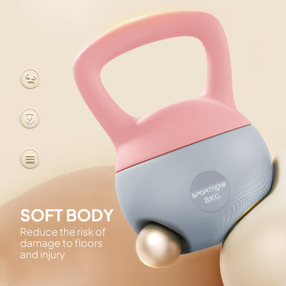 8KG Soft Kettlebell, Kettlebell with Non-Slip Handle for Home Gym, Weight Lifting, Strength Training, Pink/Grey